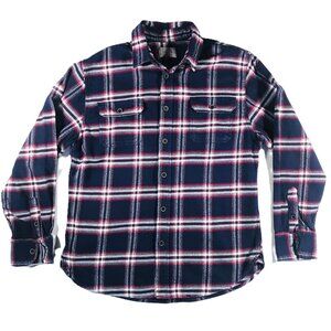 JACHS Mens Thick Flannel Blue Red Plaid L/S Shirt Jacket Size M - FREE SHIPPING!